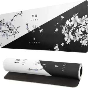 Black White Cherry Blossom Gaming Mouse Pad